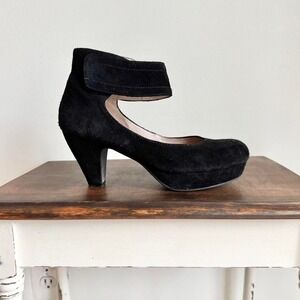 Sacha London Black Suede Mary Jane Heel with Ankle Strap
